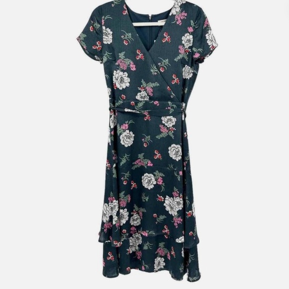 NWT Loft Floral Faux Wrap Tiered Midi Dress - Picture 2 of 6